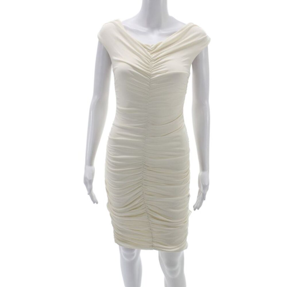 The Row Women Bodycon Ivory Cowl Neck Short Sleeve Knee Length Dress Size S